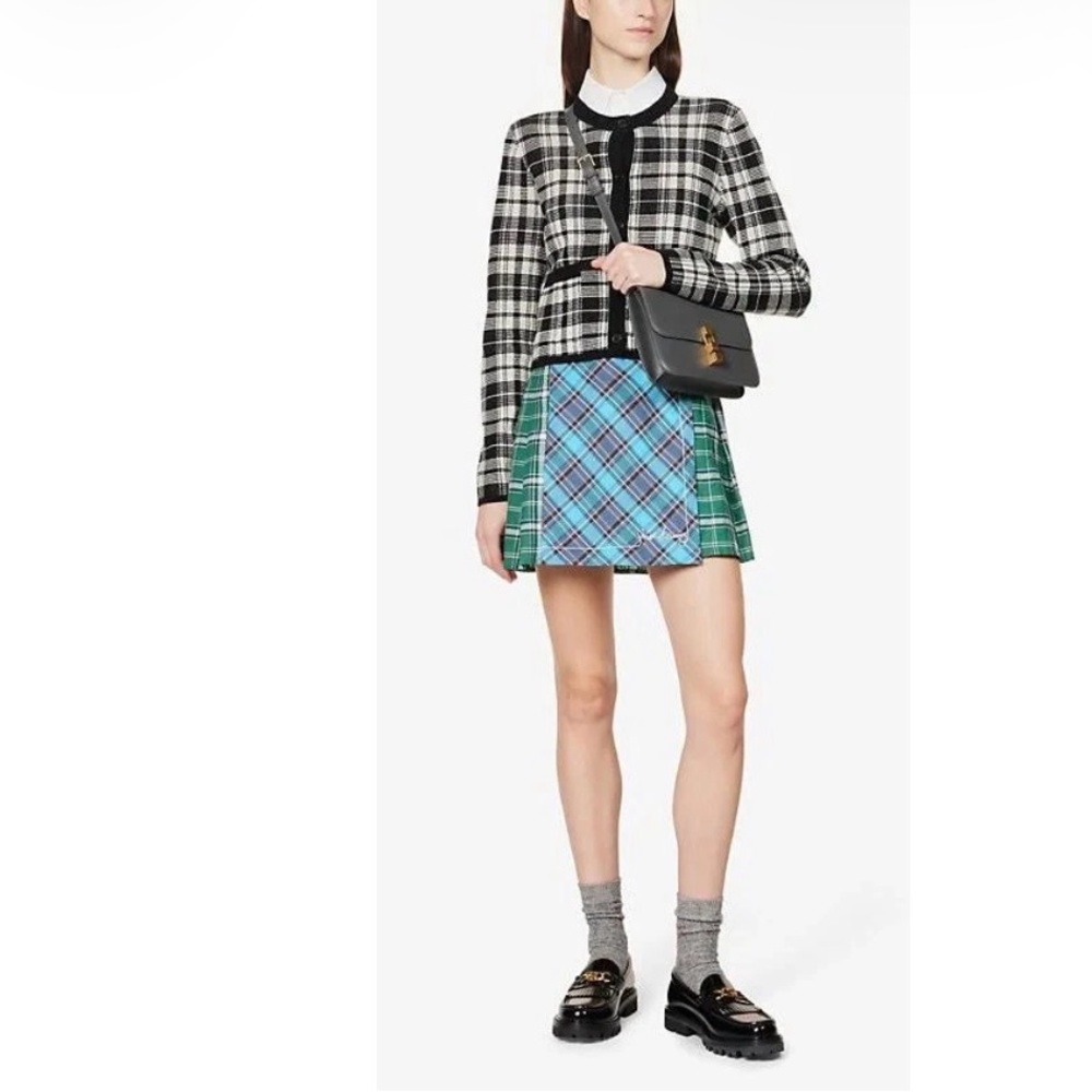 Polo by Ralph Lauren Black and White Plaid Cropped Cardigan
